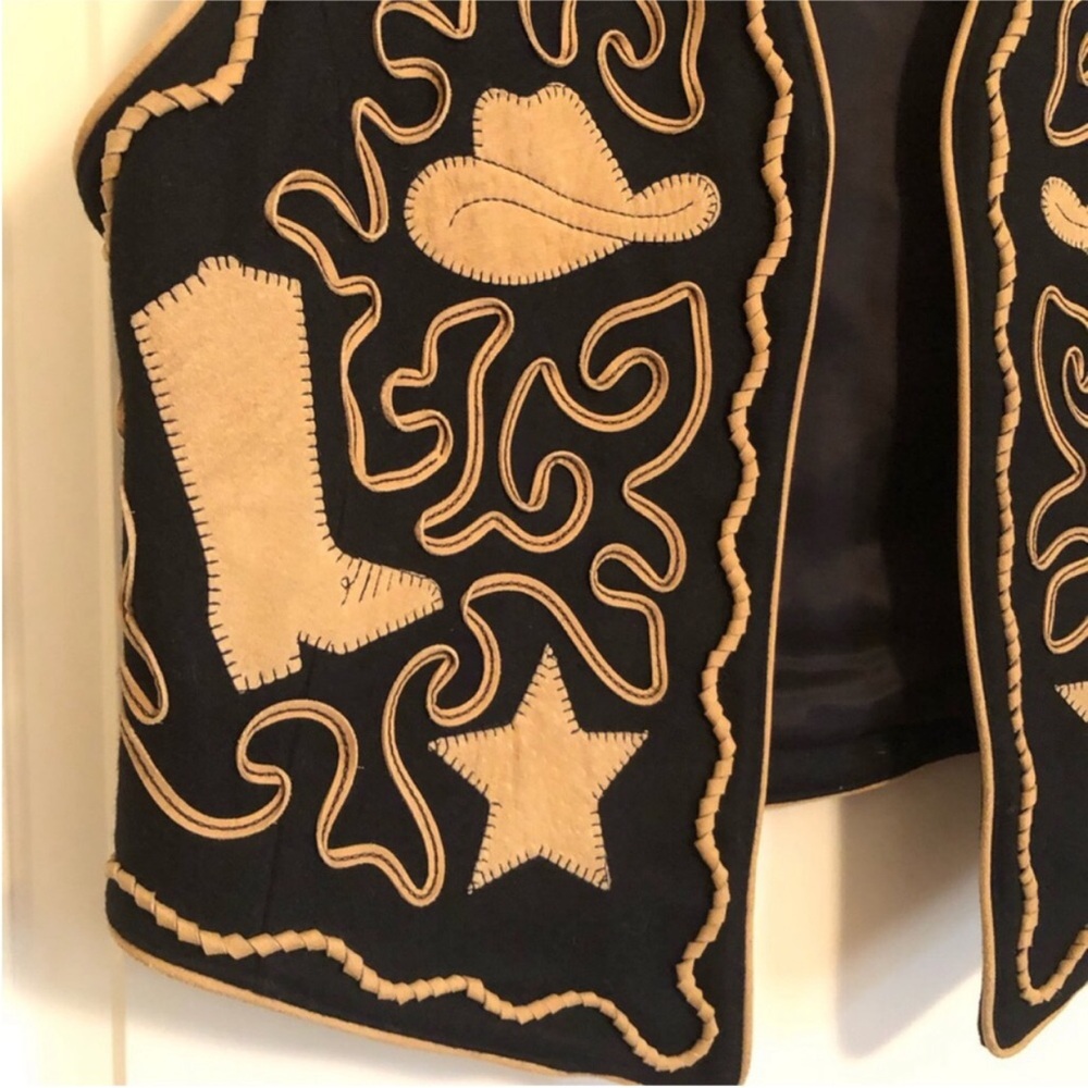 Vtg Double D Ranch Western Wool Leather Appliquéd Embroidered Vest Cowboy Rare - Picture 2 of 4